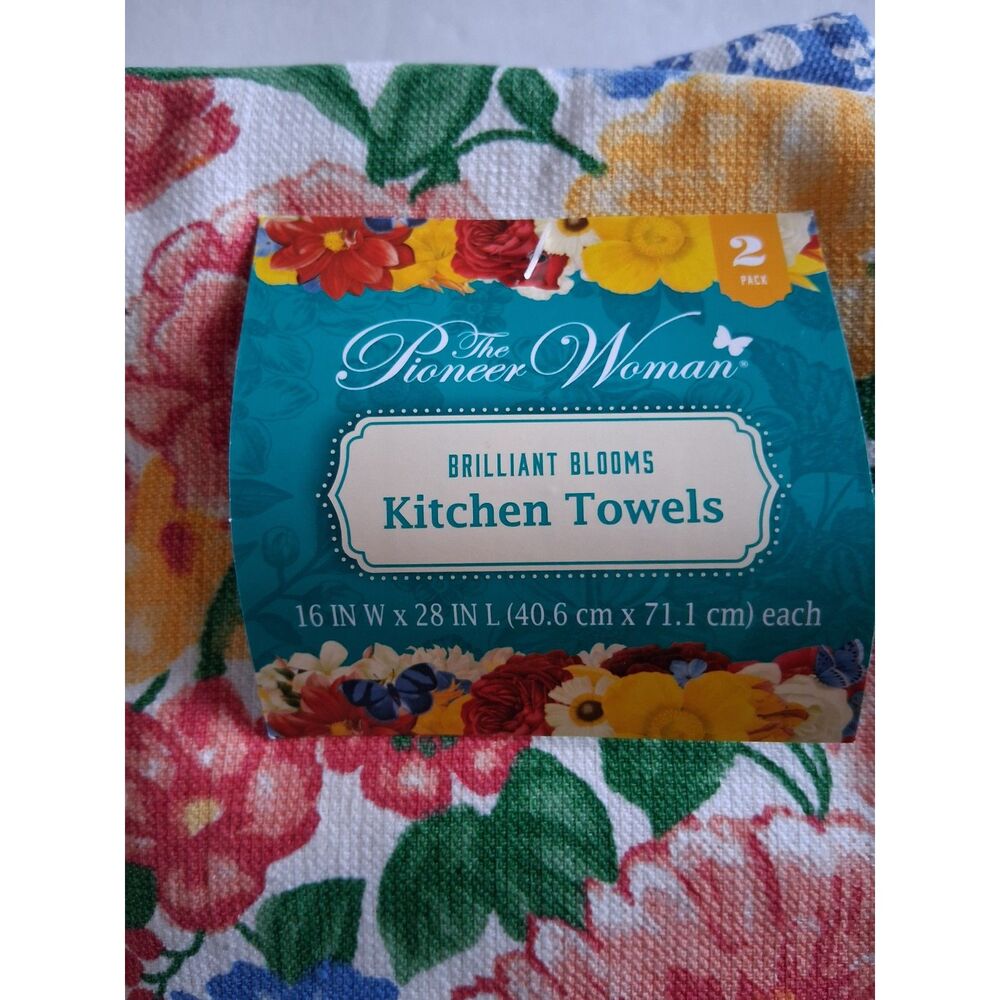 Pioneer Woman Brilliant Blooms Kitchen Towels 2 Pack Floral Cotton 16x28 New - Picture 3 of 5